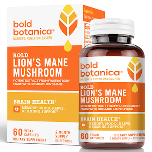 Bold Botanica Lion's Mane Mushroom Organic from Fruiting Body Vegan Caps Bold Botanica Lion's Mane Mushroom Organic from Fruiting Body Vegan Caps